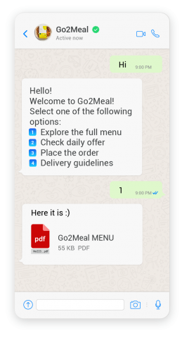 Example of using a WhatsApp chatbot for food delivery services