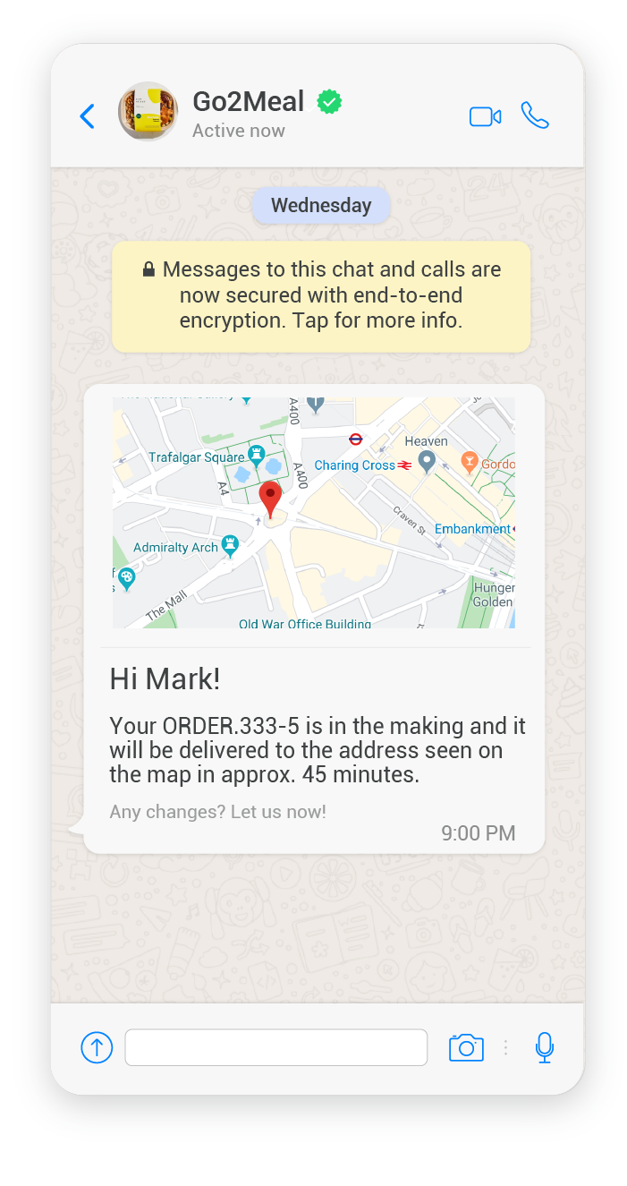 Example of a delivery location notification using media message templates