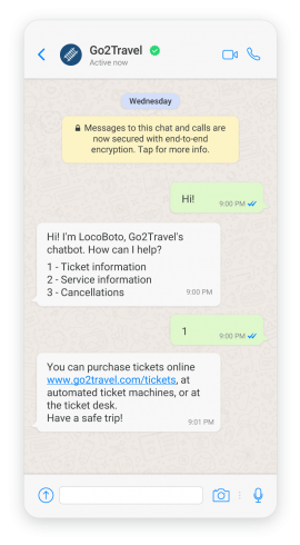 WhatsApp chatbot used in travel