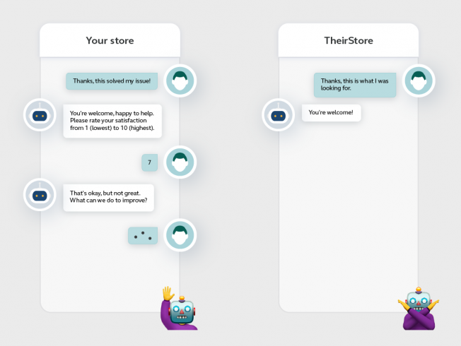 Illustration of how you can use a chatbot to gauge customer satisfaction and gather insights into your low NPS score