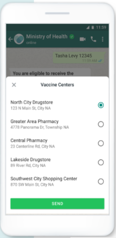 Example of WhatsApp list messages