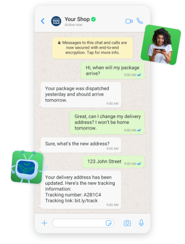 Example of a customer using a WhatsApp chatbot to change their delivery address